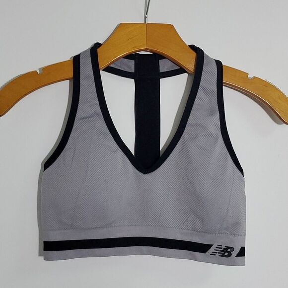 New Balance Racerback Sports Bra Grey Black Size S - Picture 1 of 5